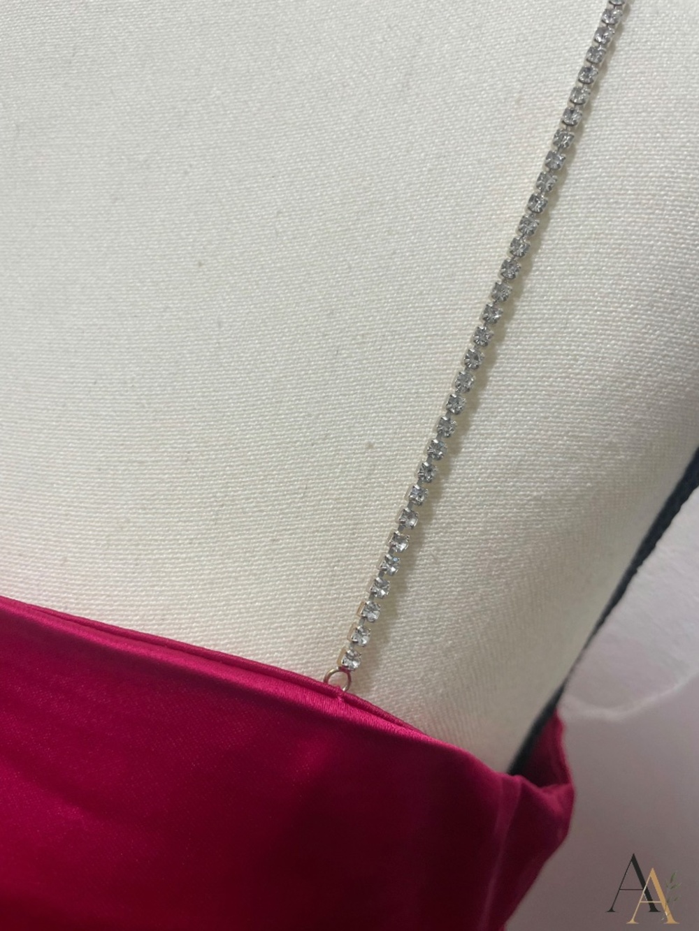 Zara Magenta Satin Effect Mini Dress - Rhinestone Chain Straps - Size M - Picture 8 of 11